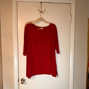 Chico's Normcore Business Casual Brick Red 3/4 Sleeve Boat Neck Tunic SZ 2 (L)